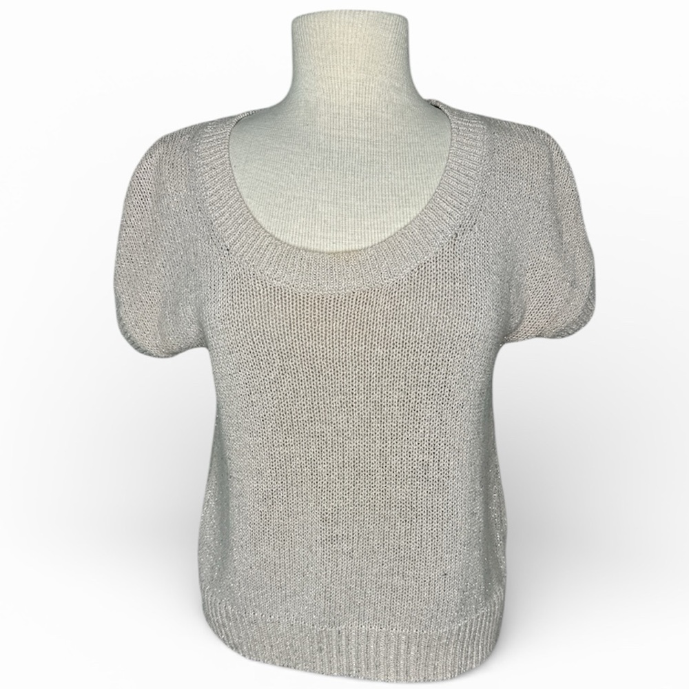 Banana Republic Tan and Silver Metallic Sweater Medium